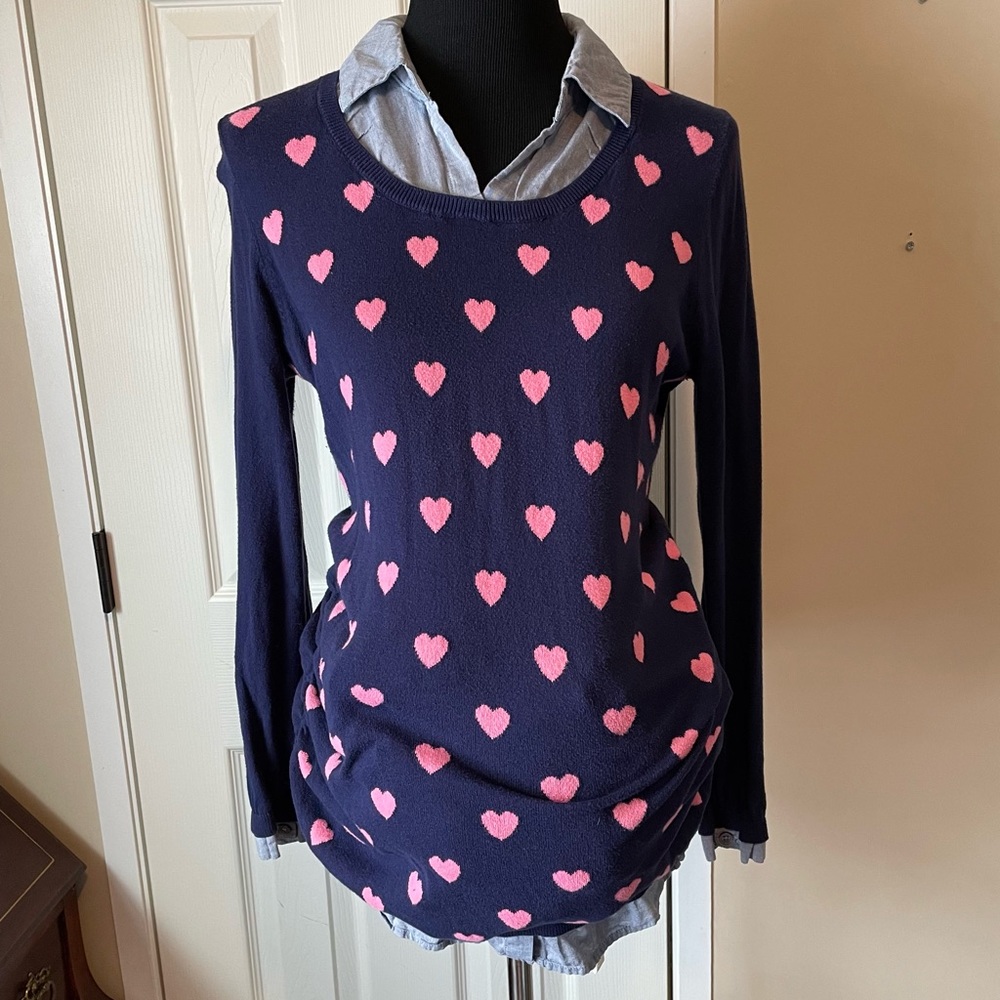 Oh Baby by Motherhood Heart Sweater With Collar and Ruched Sides Large